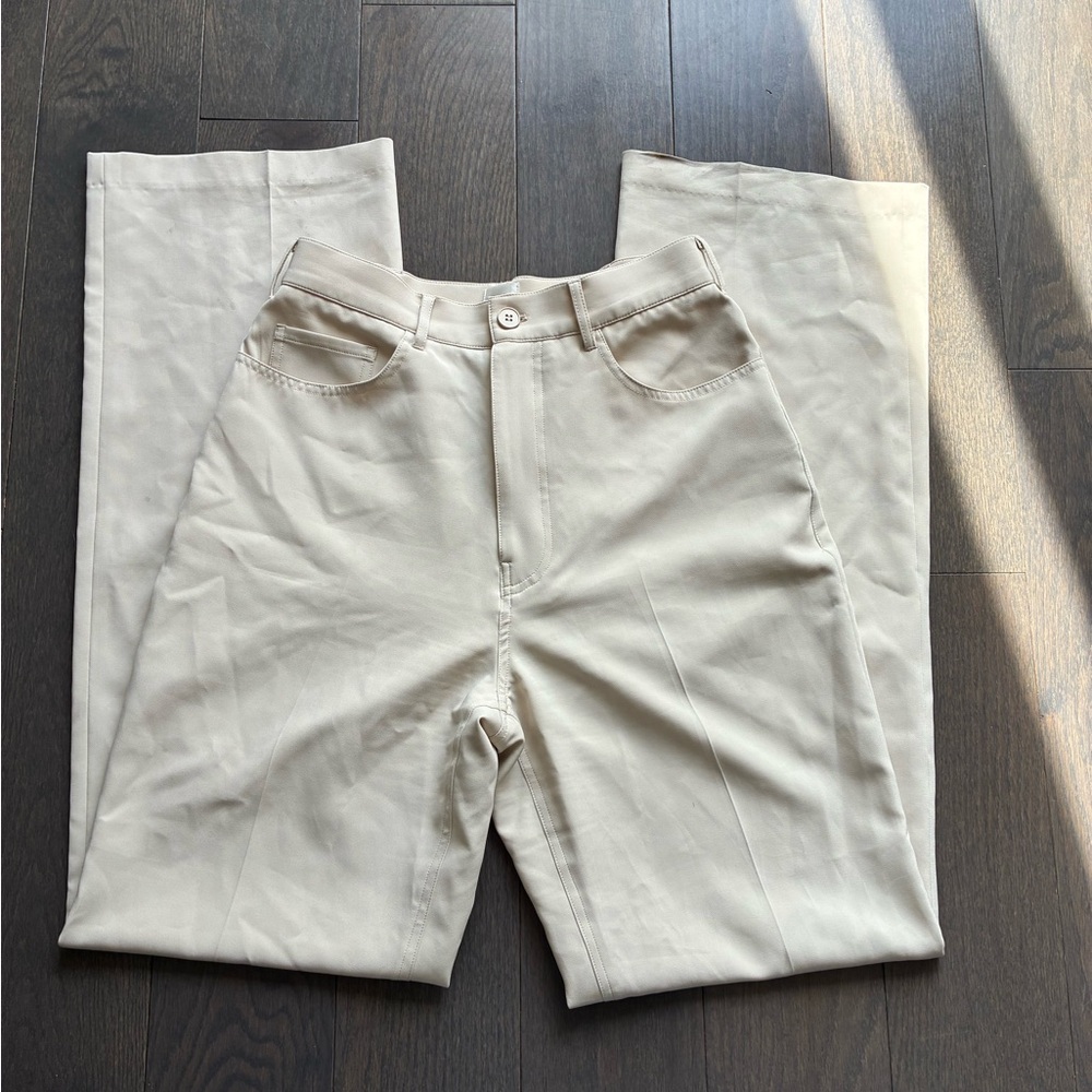 Cream Straight-Leg Trousers with Smooth Finish